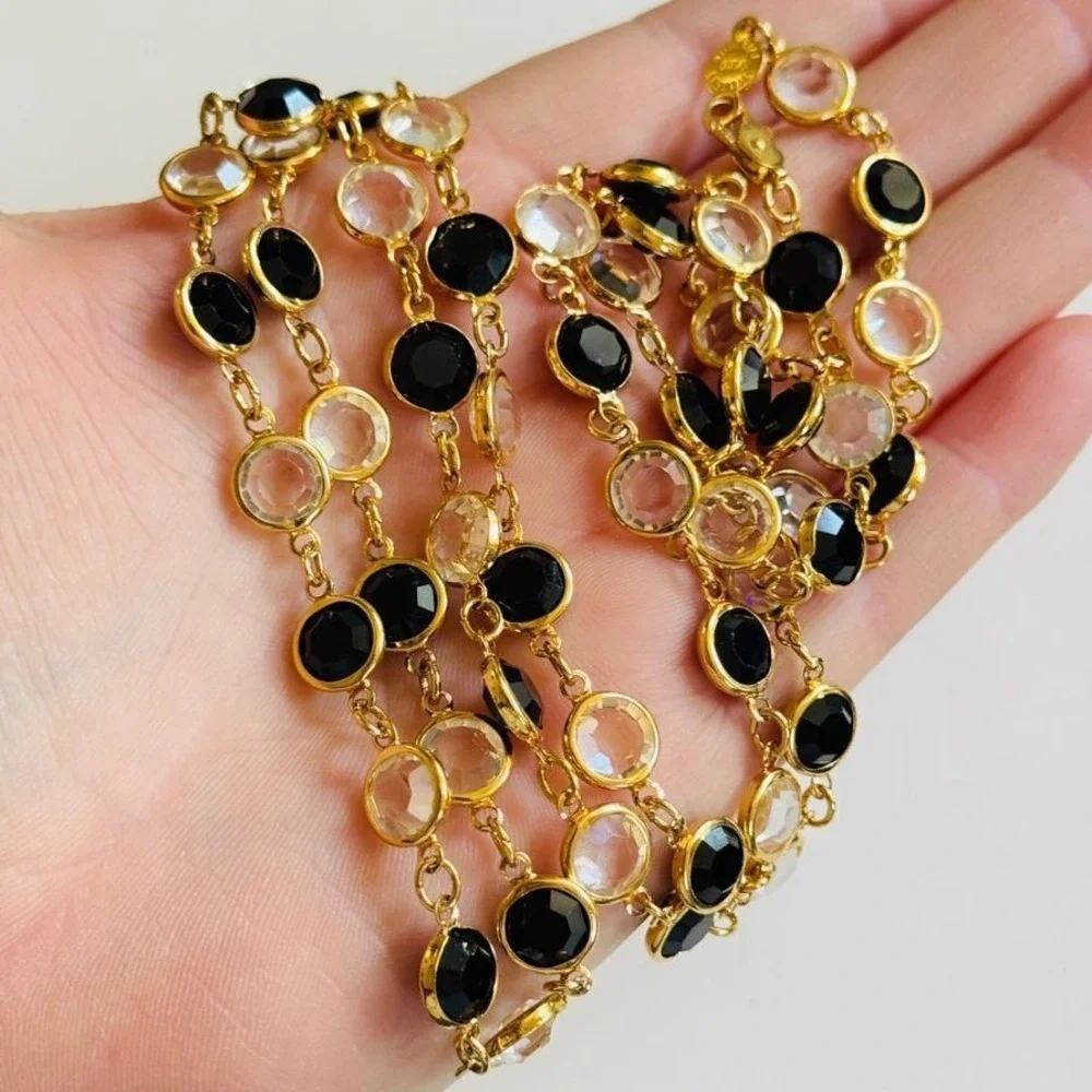 VTG Regal‎ Open Bezel Austrian Crystal USA Necklace gold plated strand High end